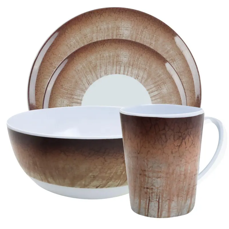 16-Piece Stone-Finish Melamine Dining Set – Campervan, Picnic & Travel Essentials 1
