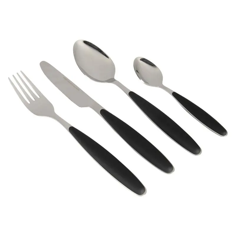 Black Soft-Touch Handle Cutlery Set – Ergonomic 16-Piece Flatware 1