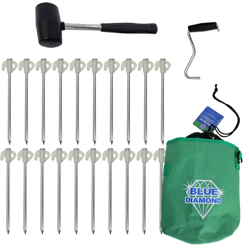 Blue Diamond Glow Ground 20-Peg Kit In Green – Includes Carry Bag, Mallet & Puller 1