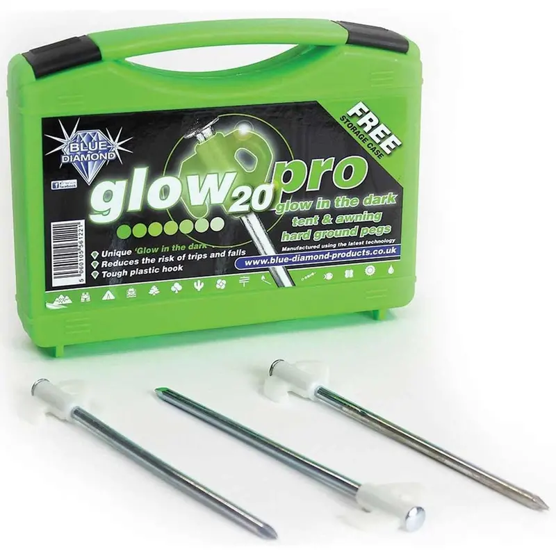 Blue Diamond Glow Pro Illuminated Ground Pegs – 20-Pack With Reflective Tips 1