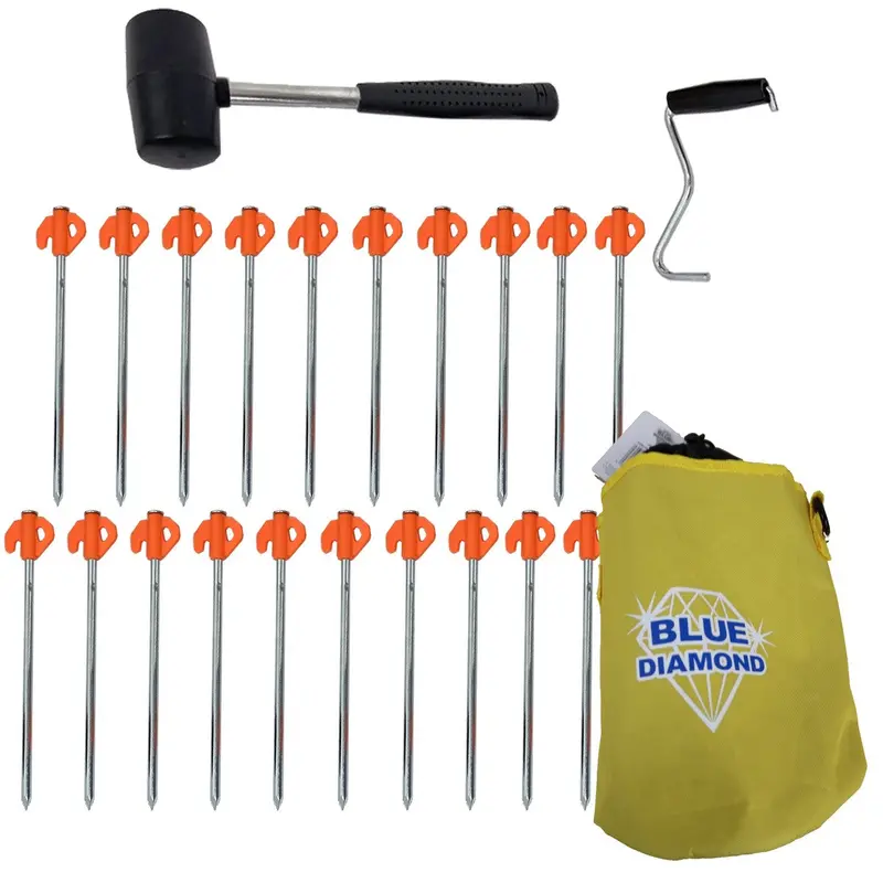 Blue Diamond Hard Ground Peg Set – 20 Orange Pegs With Mallet & Puller In Storage Bag 1