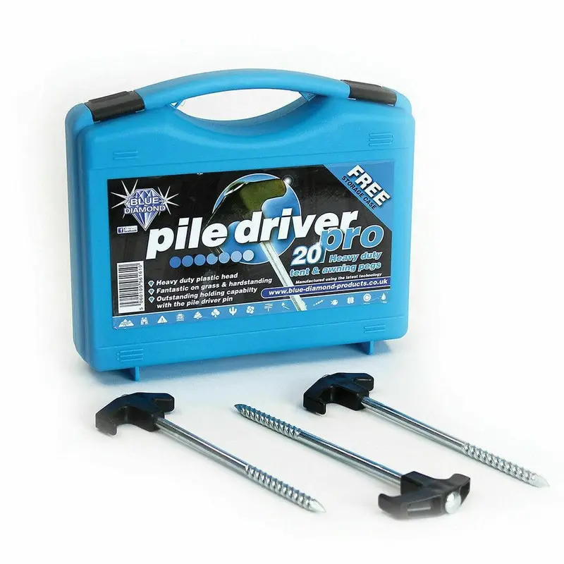 Blue Diamond Hard-Ground Tent Pegs – 20-Pack Professional Pile Driver Pegs For Firm Soil 1