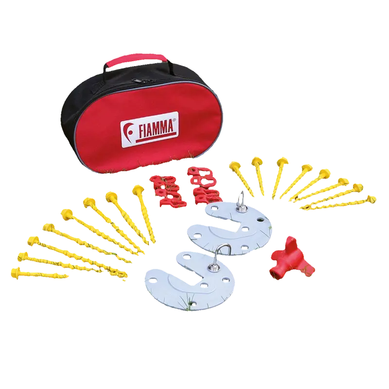 Fiamma Ground Peg & Plate Foot Kit With Carry Bag – For Camping, Caravans & Motorhomes 1