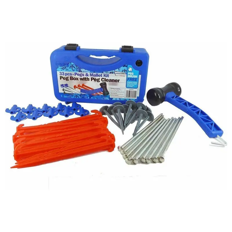 Heavy-Duty Camping Peg Set With Mallet, Peg Cleaner & Storage Case 1
