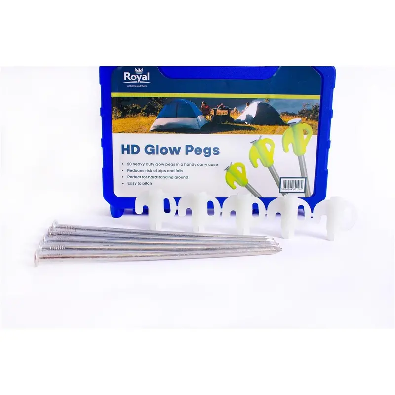 Royal Leisure Glow Pegs With Carry Case – 20-Pack For Hard Ground 1
