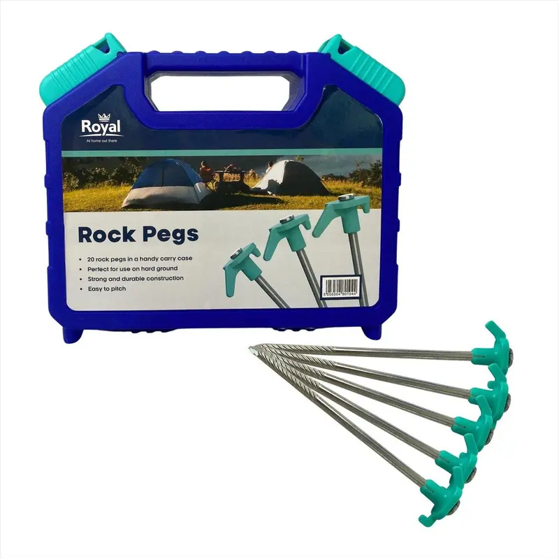 Royal Leisure Rock Pegs With Carry Case – 20-Pack For Firm Or Rocky Terrain 1