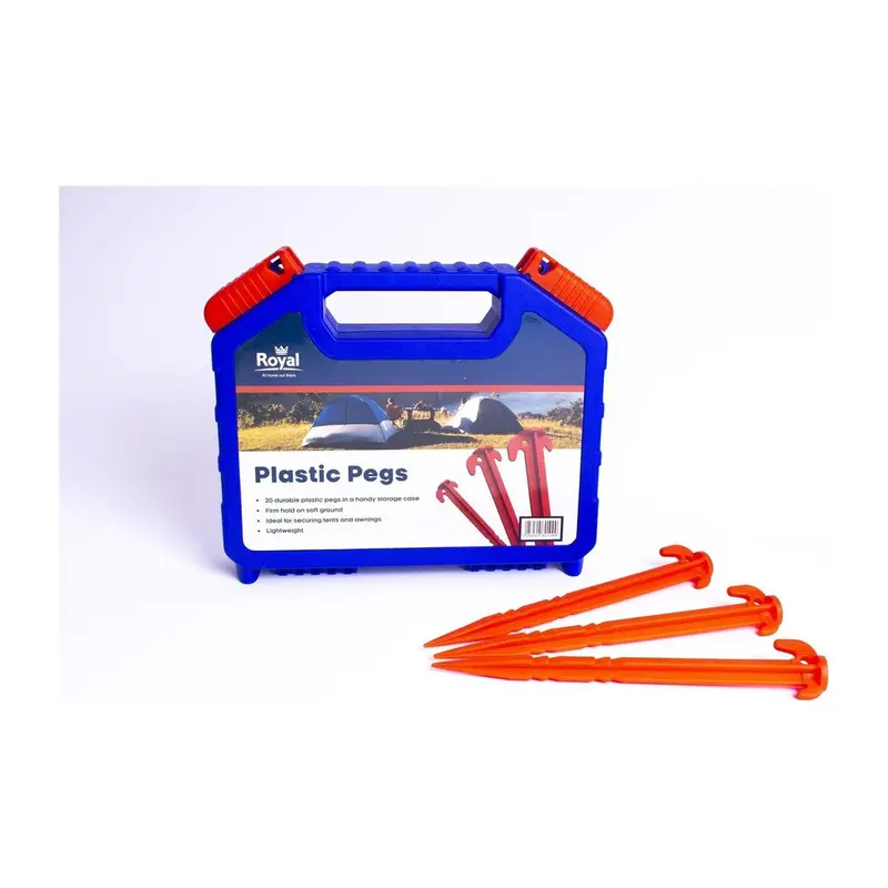 Royal Leisure Soft-Ground Plastic Tent & Awning Pegs – 20-Pack With Case 1