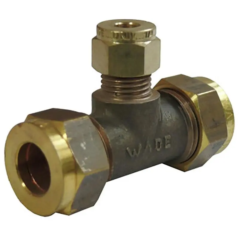 Wade Gas 3/8" × 3/8" × 1/4" Unequal Brass Tee Fitting 1